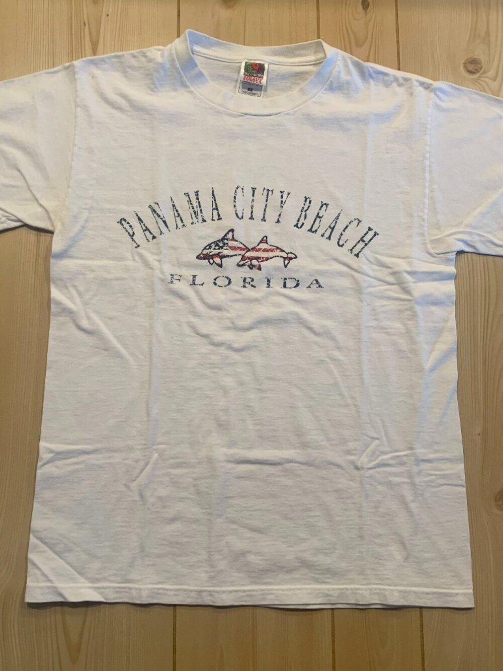 Vintage Y2K Panama City Beach Florida Dolphin Patriotic American Flag T-Shirt M